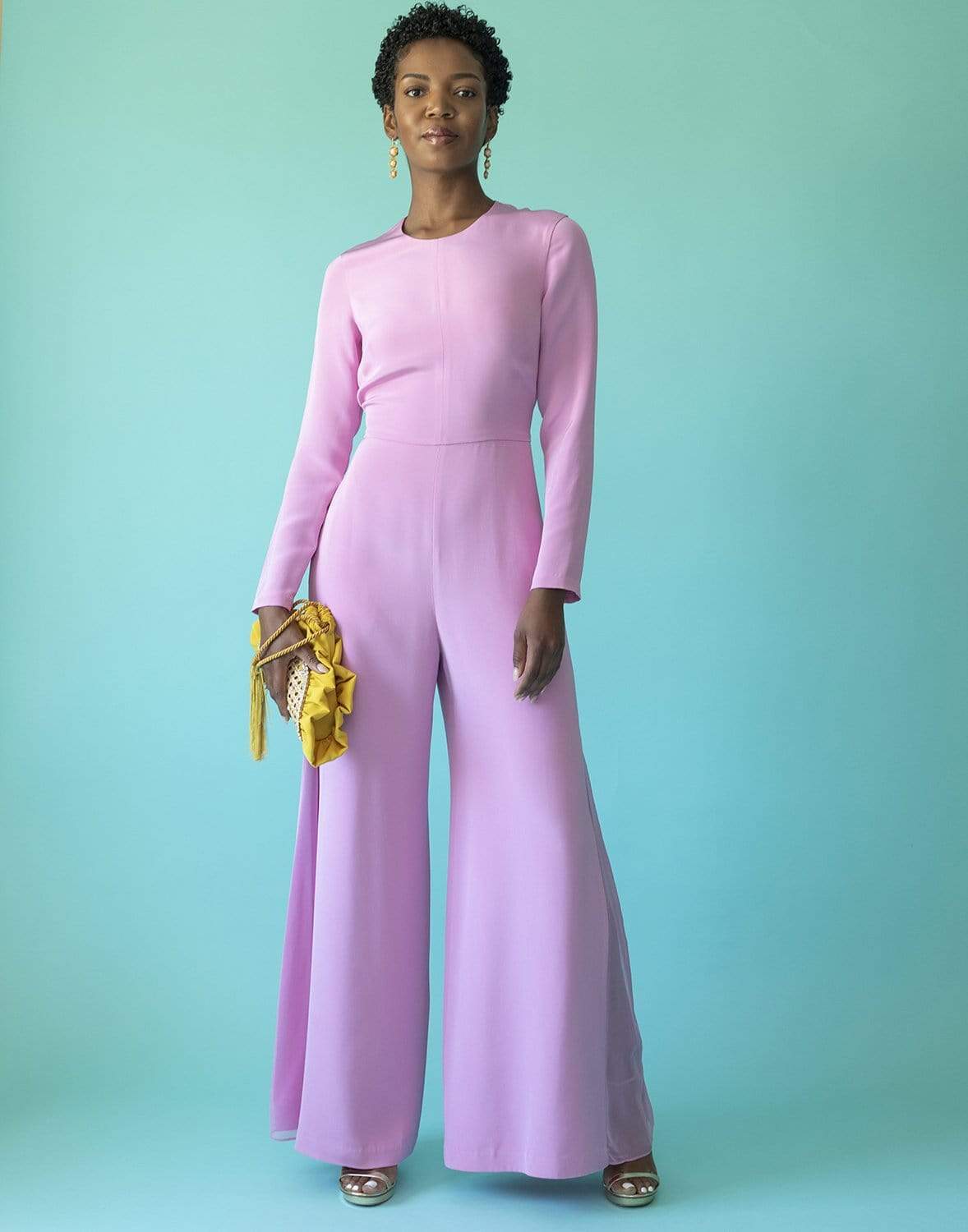 ADAM LIPPES-Long Sleeve Silk Crepe Jumpsuit-