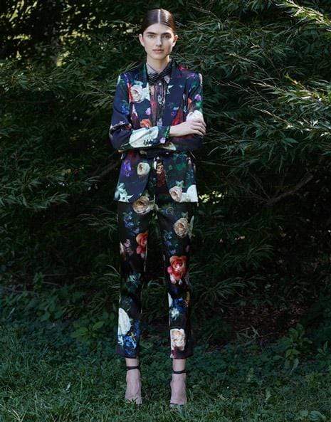 ADAM LIPPES-Floral Print Satin Stretch Cigarette Pant-