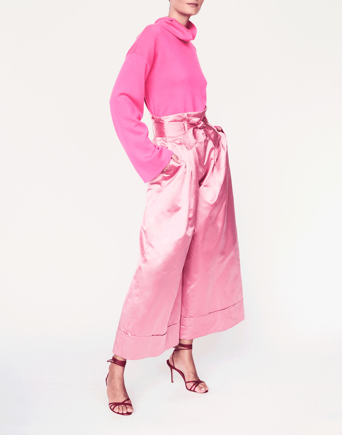 ADAM LIPPES-Duchess Tie Waist Wide Leg Culotte-ROSE