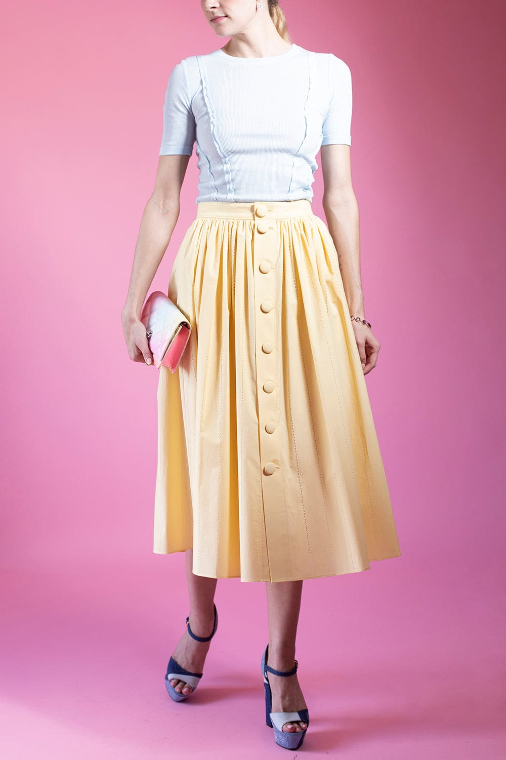 ADAM LIPPES-Button Down A Line Skirt - Butter-
