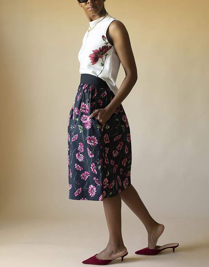 ADAM LIPPES-Floral Print Midi Skirt-