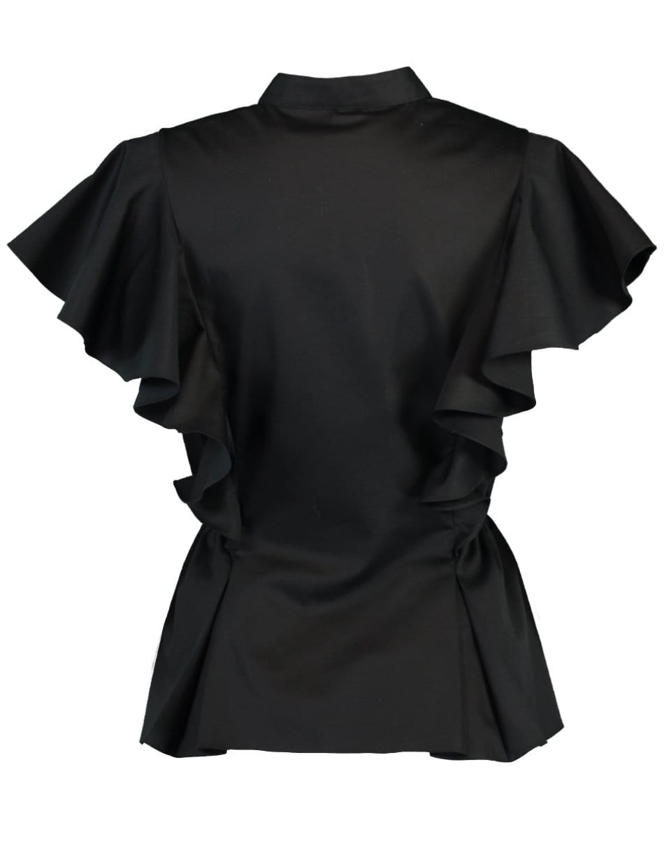 ADAM LIPPES-Short Sleeve Poplin Ruffle Shell-