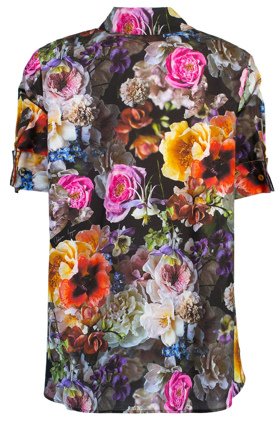 ADAM LIPPES-Short Sleeve Trapeze Top - Black Floral-