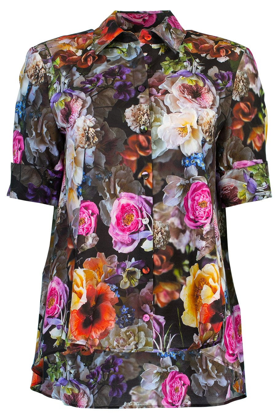ADAM LIPPES-Short Sleeve Trapeze Top - Black Floral-