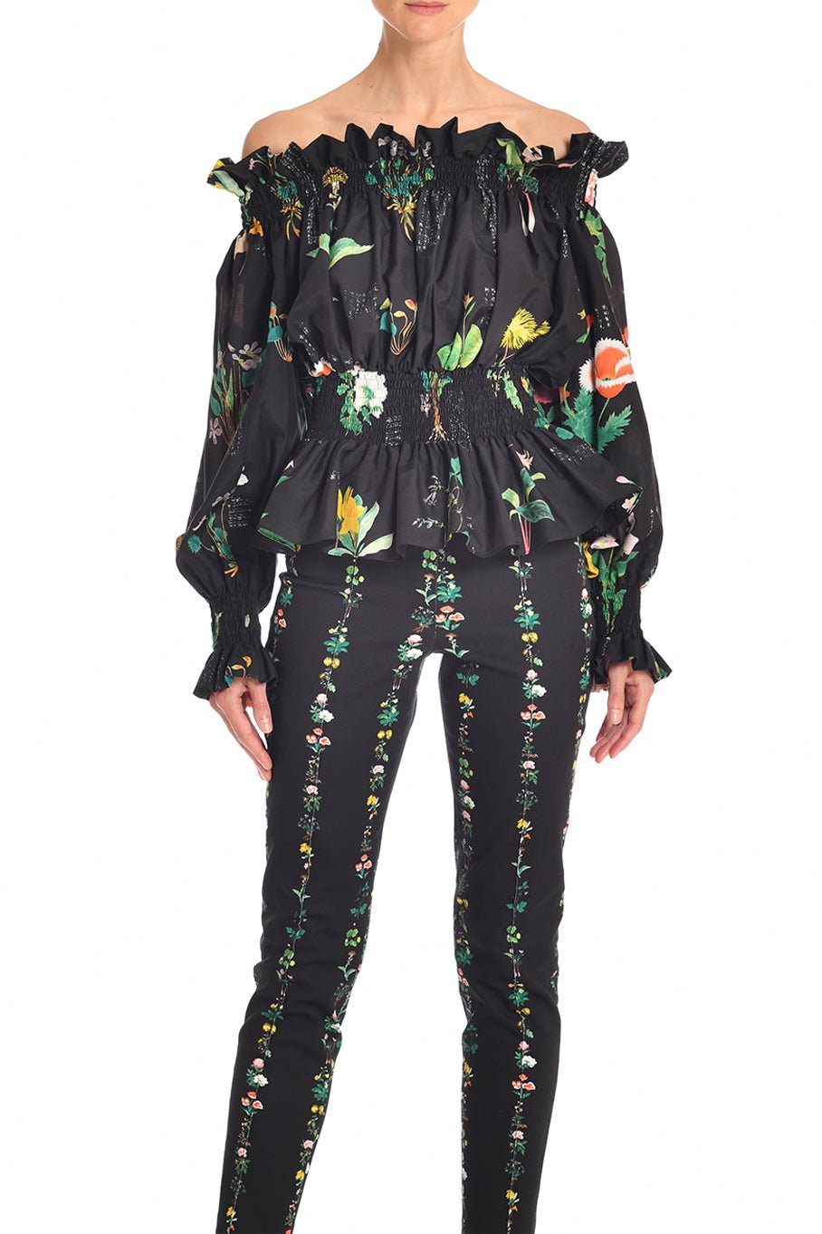 ADAM LIPPES-Printed Smocked Waist Top-