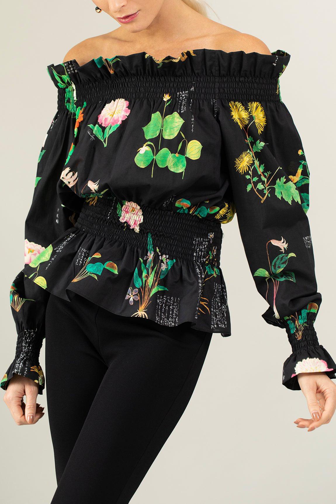ADAM LIPPES-Printed Smocked Waist Top-