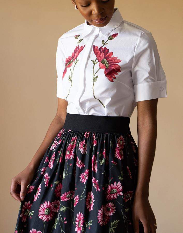 ADAM LIPPES-Short Sleeve Trapeze Floral Print Shirt-