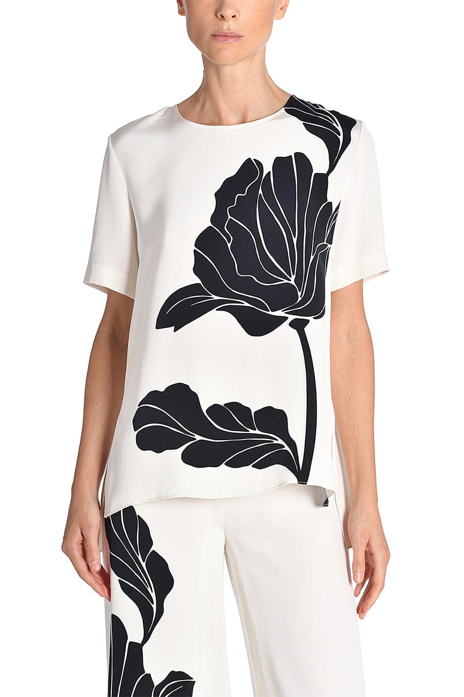 ADAM LIPPES-Short Sleeve Crepe Pleat Back Top-