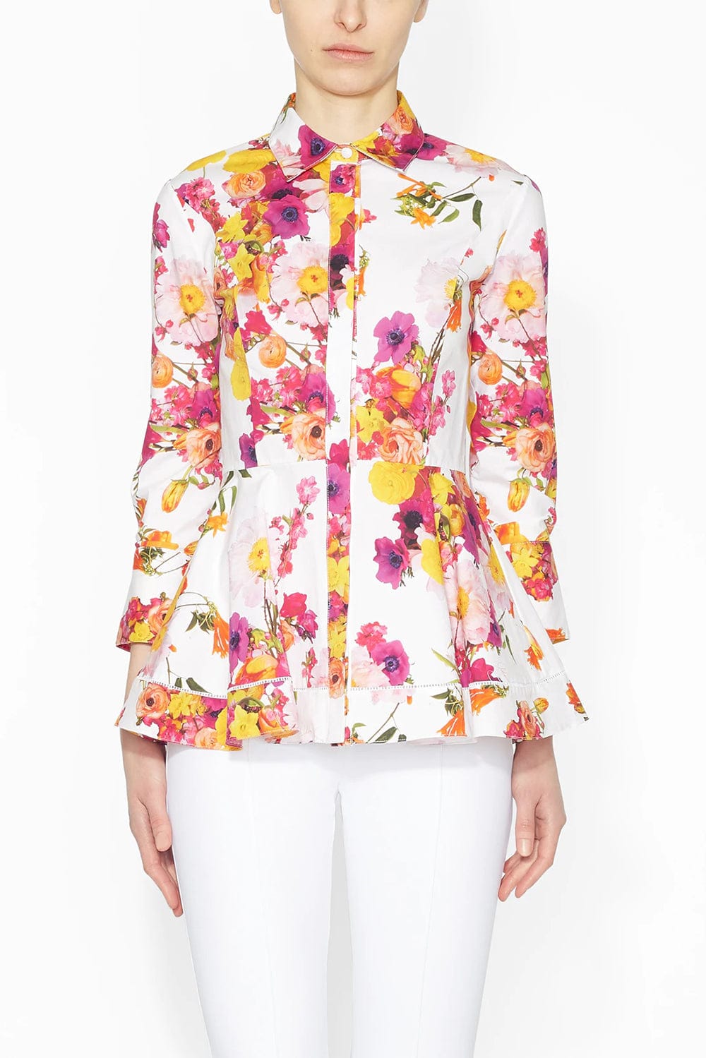 ADAM LIPPES-Three Quarter Sleeve Peplum Shirt-IVO/FLRL