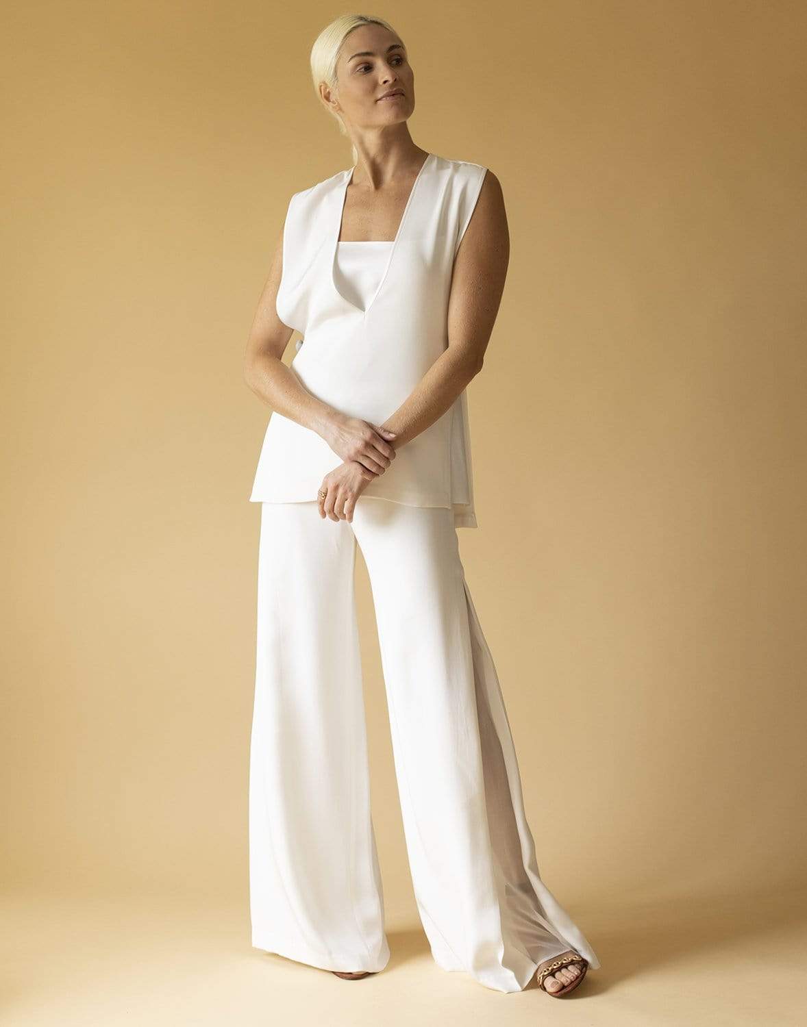ADAM LIPPES-V-Neck Open Side Silk Top-