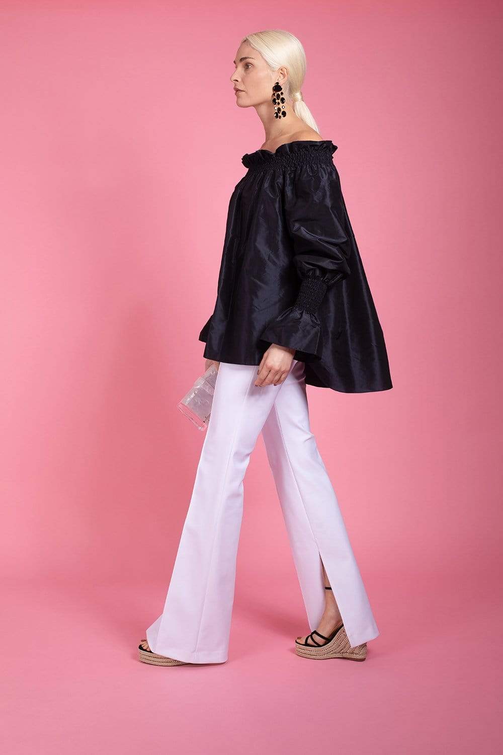 ADAM LIPPES-Off The Shoulder Silk Taffeta Top - Navy-
