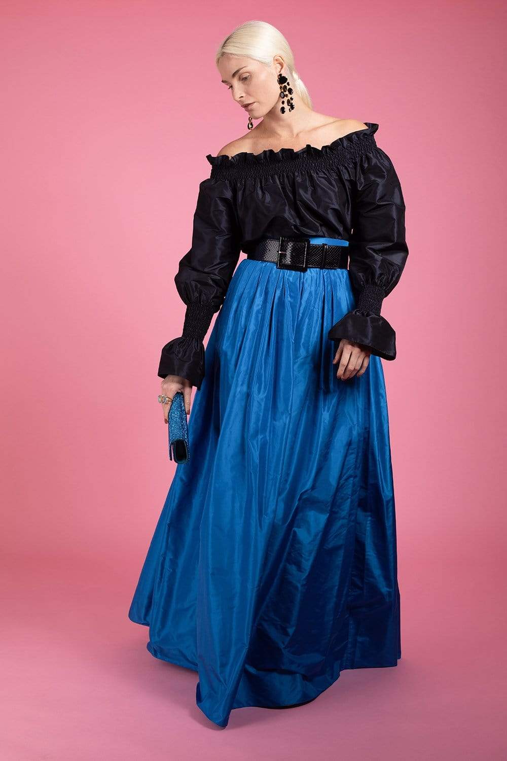 ADAM LIPPES-Off The Shoulder Silk Taffeta Top - Navy-