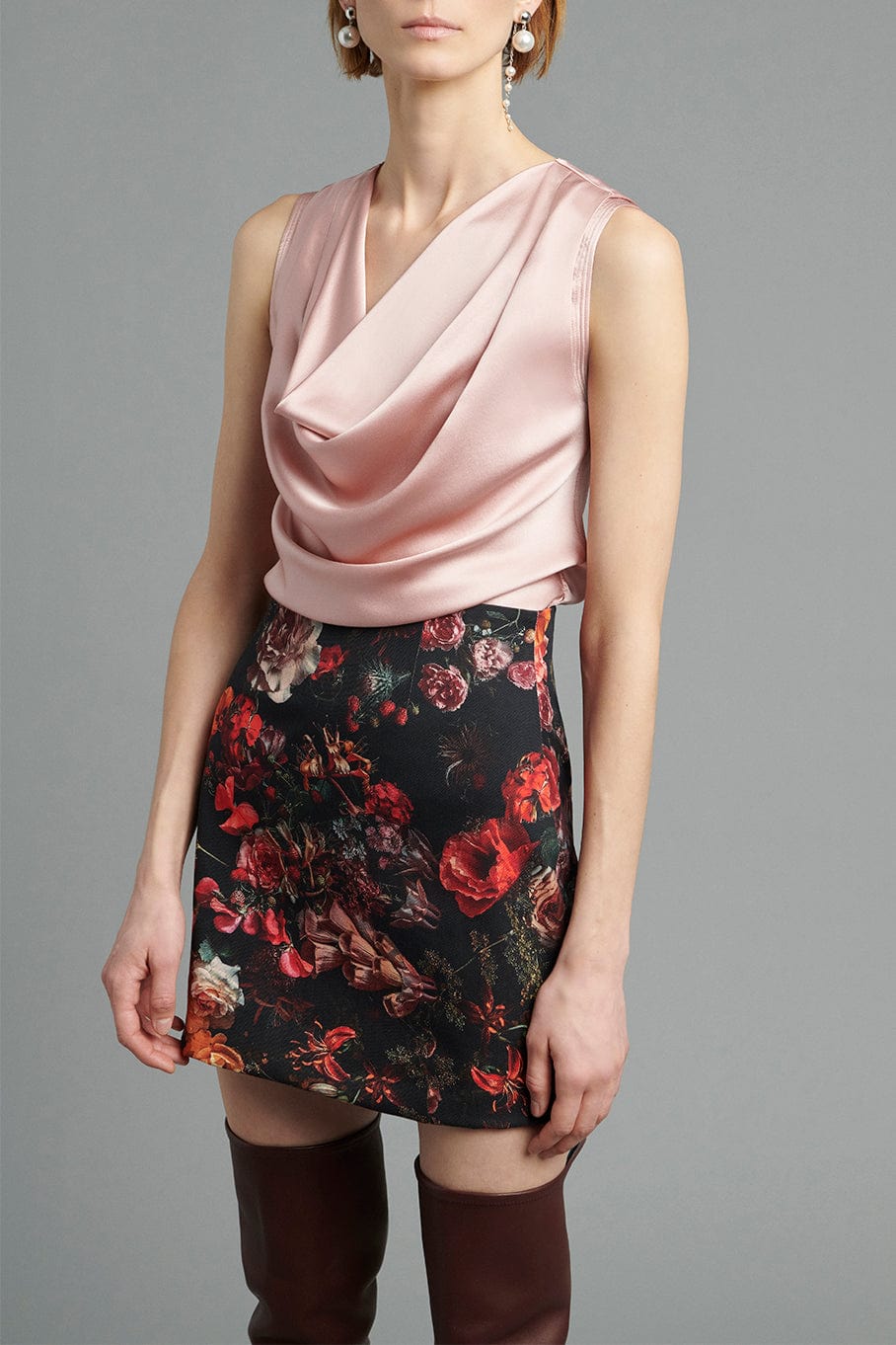 ADAM LIPPES-Sleeveless Silk Cowl Neck Top-