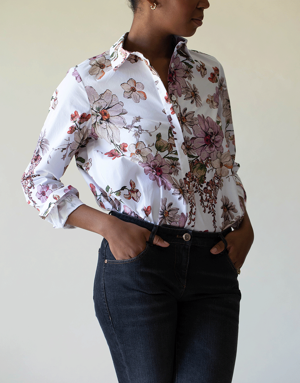 ADAM LIPPES-White Floral Print Shirt-