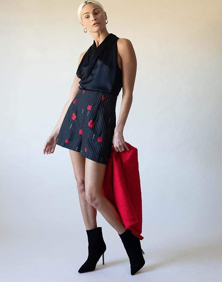 ADAM LIPPES-Sleeveless Charmeuse Draped Neck Top-BLACK