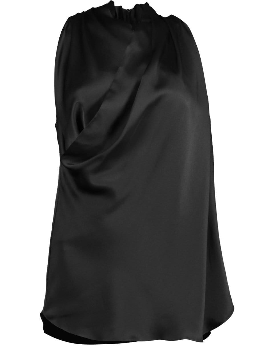 ADAM LIPPES-Sleeveless Charmeuse Draped Neck Top-BLACK