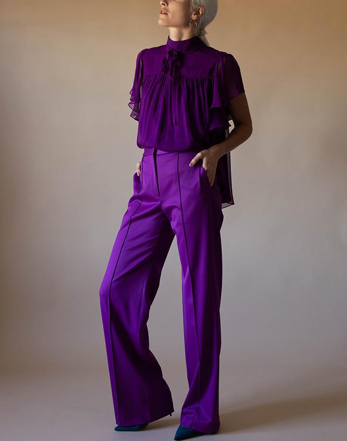 ADAM LIPPES-Silk Chiffon Voilet Flounce Sleeve Top-