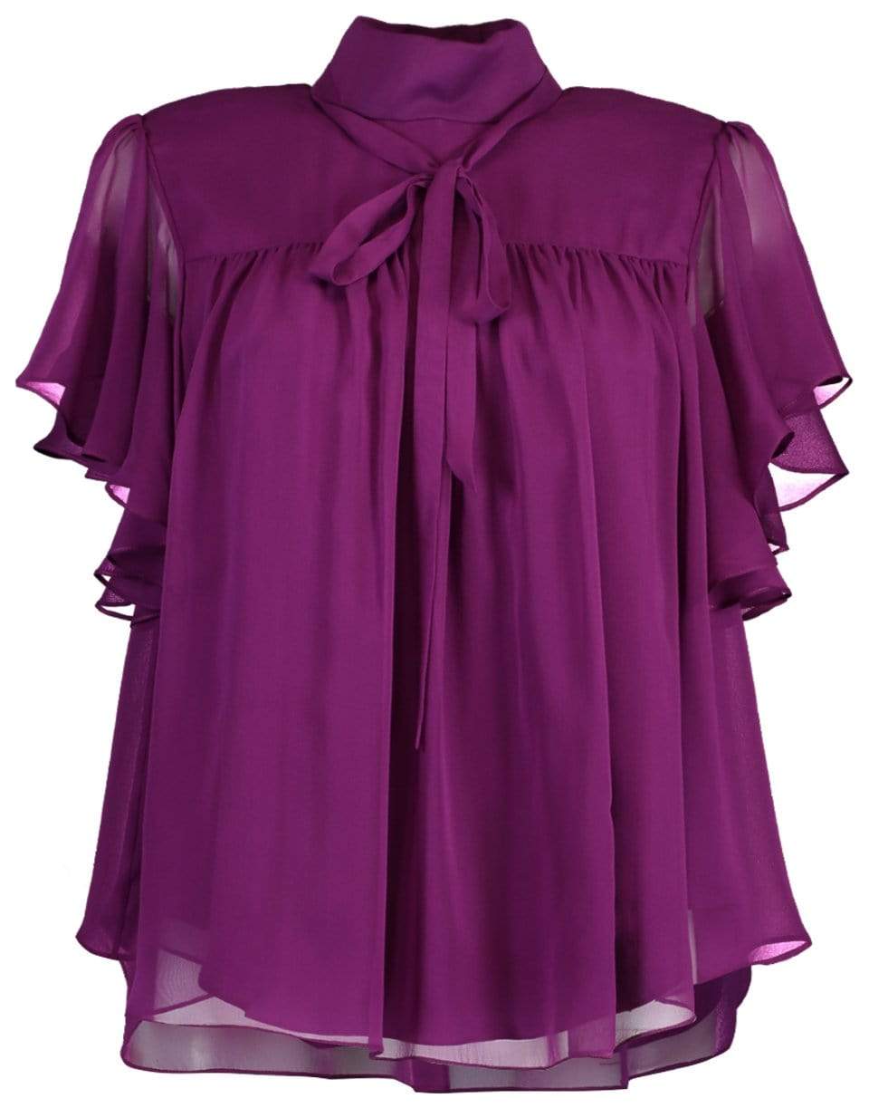 ADAM LIPPES-Silk Chiffon Voilet Flounce Sleeve Top-