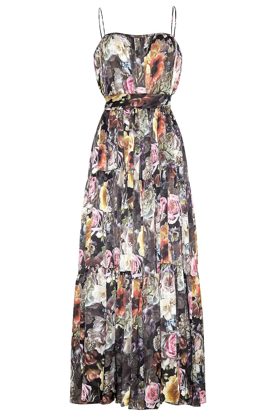 ADAM LIPPES-Tiered Maxi Dress - Black Floral-BLKFL