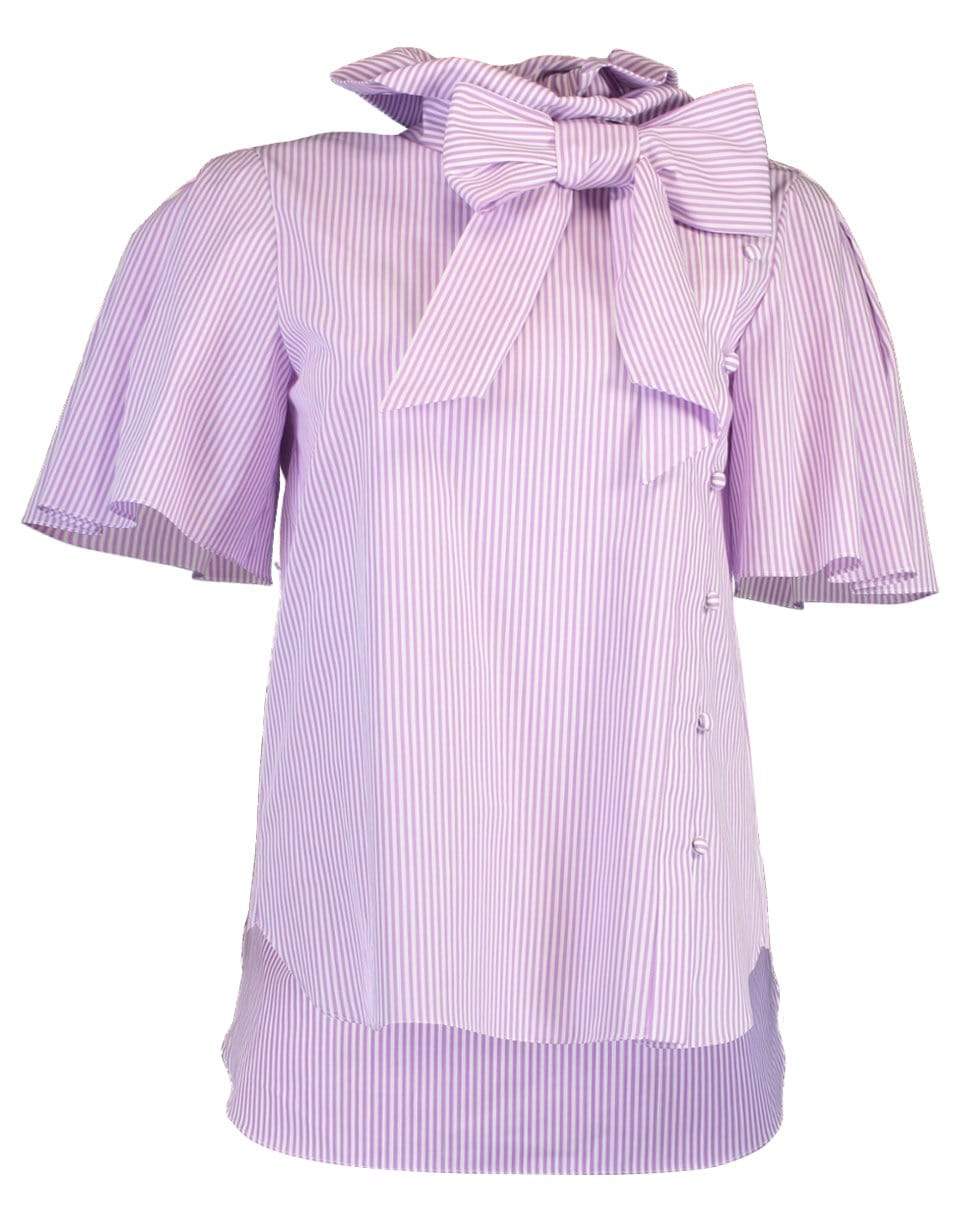 ADAM LIPPES-Short Sleeve Bow Neck Blouse-