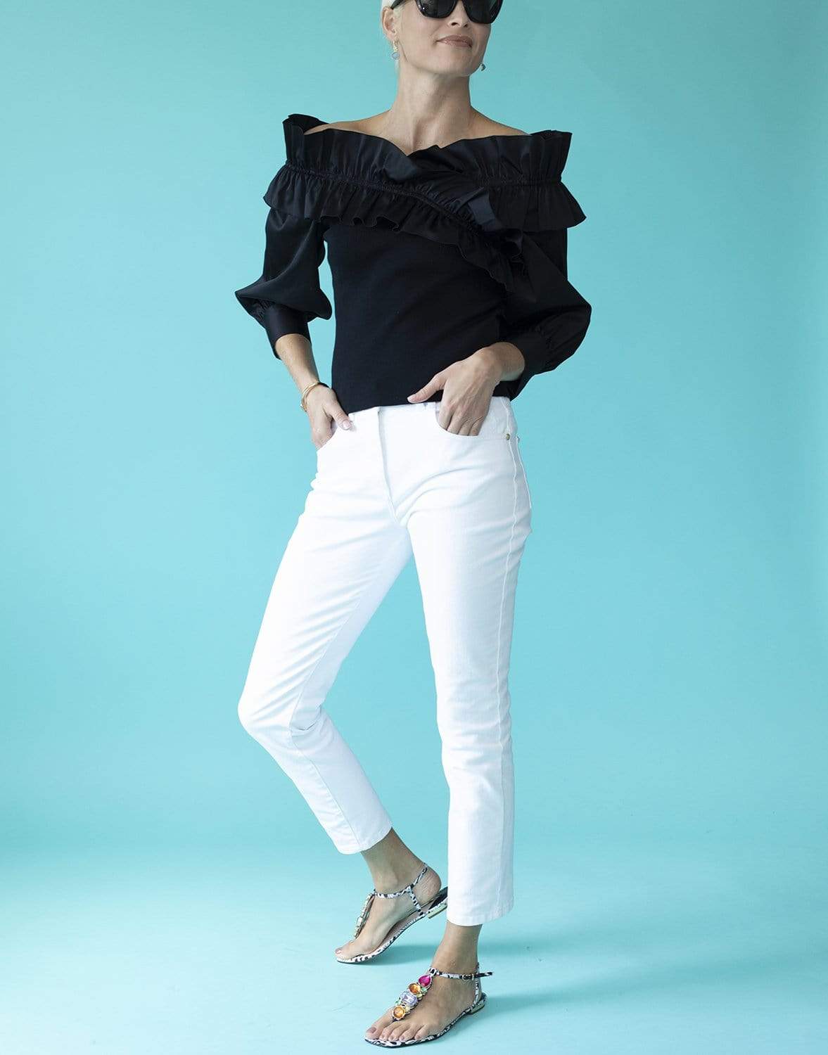 ADEAM-Black Daisy Knit Top-