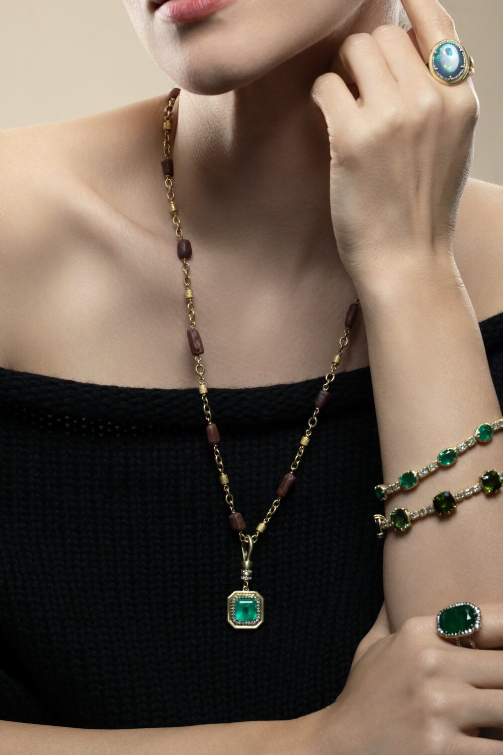 Ruby Bead Nugget Necklace-YELLOW GOLD-JEWELRYFINE JEWELNECKLACE O-SYLVA & CIE