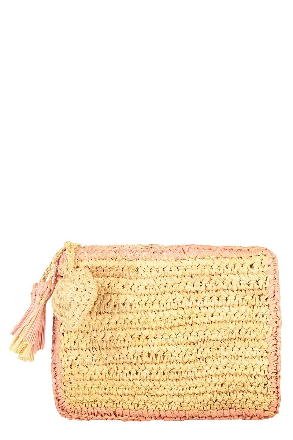 Small Raffia Pouch - Pink