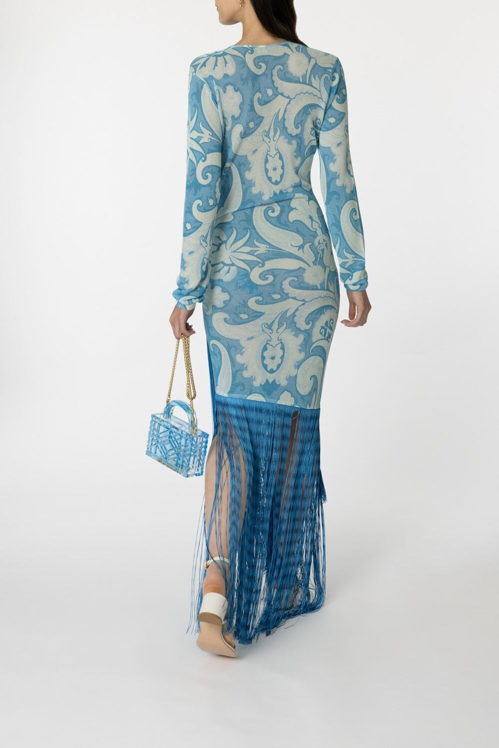etro long sleeve dress Long Sleeve Fringe Dress