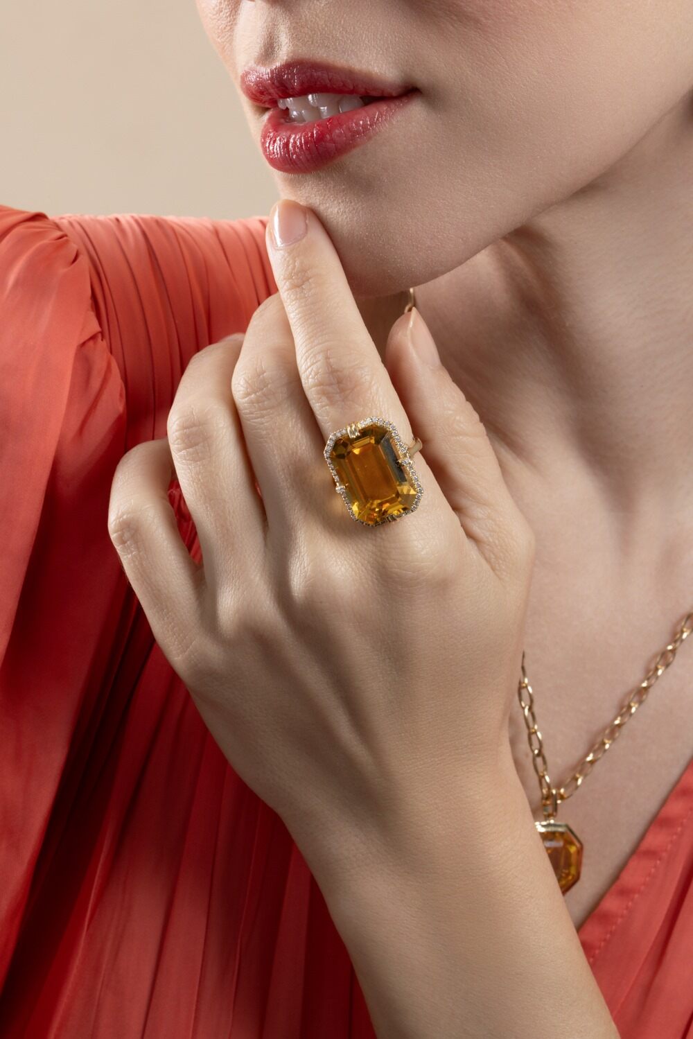 Citrine Diamond Gossip Ring-YELLOW GOLD-6.75-JEWELRYFINE JEWELRING-GOSHWARA