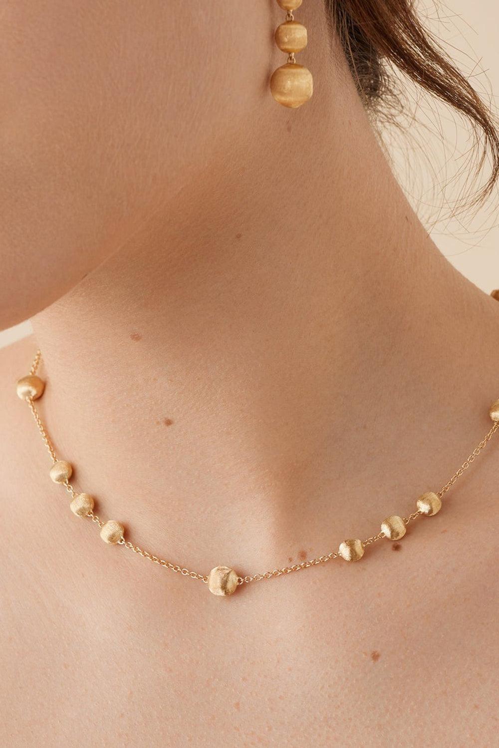 Africa Gold Bean Necklace-YELLOW GOLD-16.5-JEWELRYFINE JEWELNECKLACE O-MARCO BICEGO