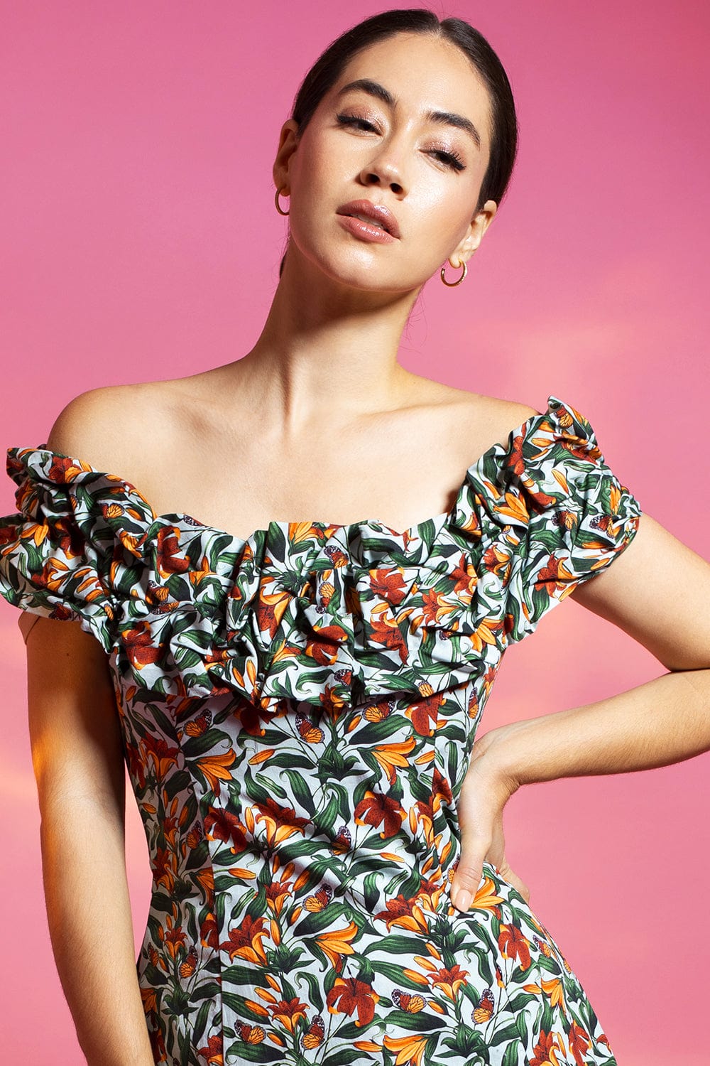 AGUA BY AGUA BENDITA-Jardin Off The Shoulder Mini Dress-
