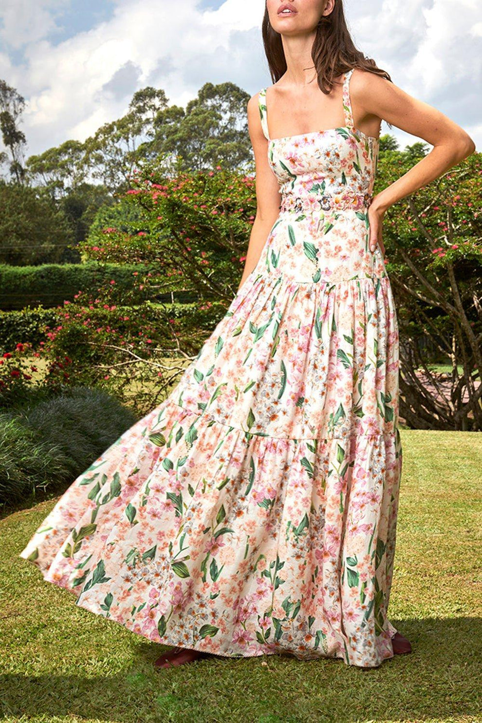 chinese dress ladies Agua By Agua Bendita Lima Embroidered Butterfly Linen Dress main image 1
