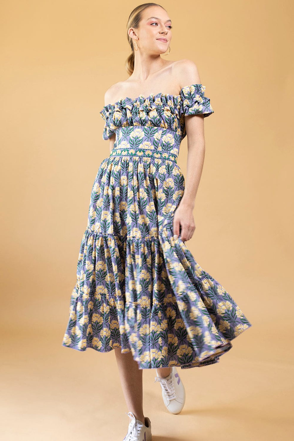 agua by agua bendita off the shoulder dress AGUA BY AGUA BENDITA Alhel Primavera off-the-shoulder floral-print cotton-popli