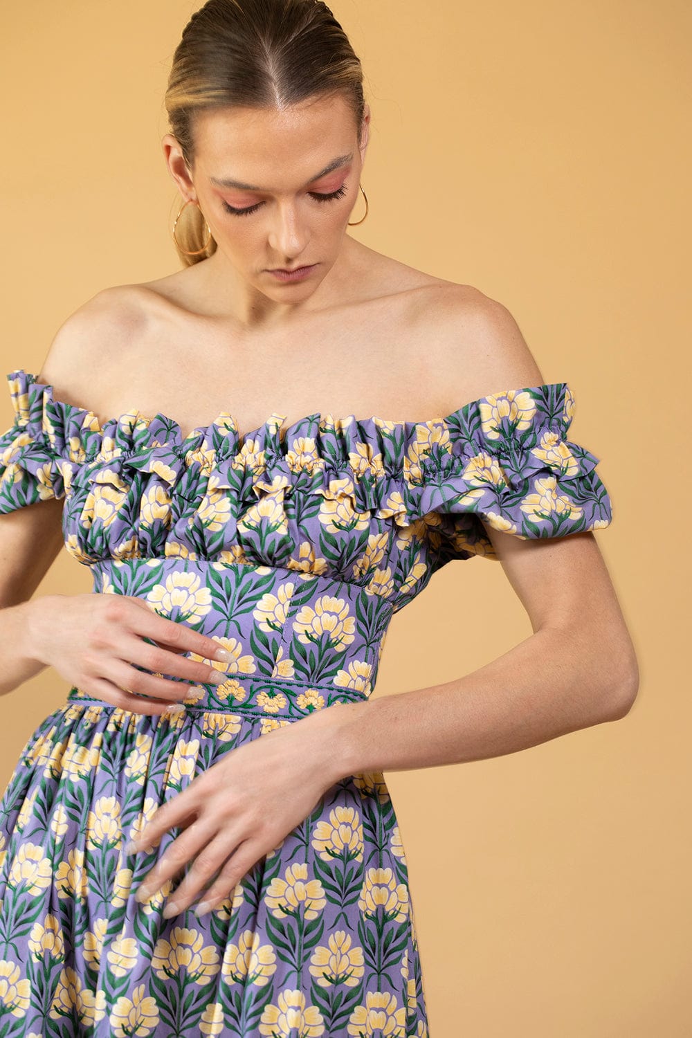 AGUA BY AGUA BENDITA-Banana Off Shoulder Midi Dress-