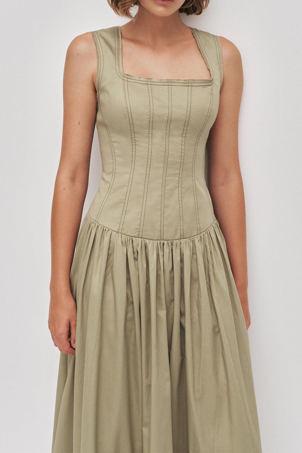 Spirtelle Midi Dress-GREEN-2-CLOTHINGDRESSCASUAL-AJE