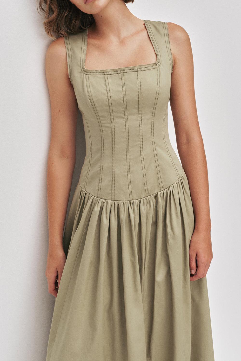 Spirtelle Midi Dress-GREEN-2-CLOTHINGDRESSCASUAL-AJE