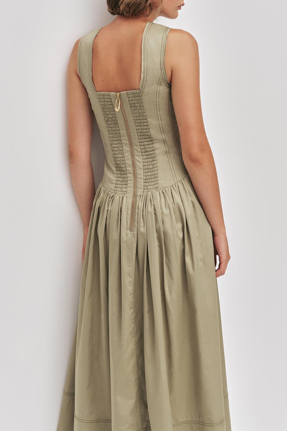 Spirtelle Midi Dress-GREEN-2-CLOTHINGDRESSCASUAL-AJE