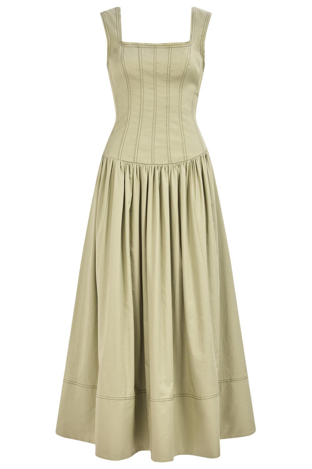 Spirtelle Midi Dress-GREEN-2-CLOTHINGDRESSCASUAL-AJE