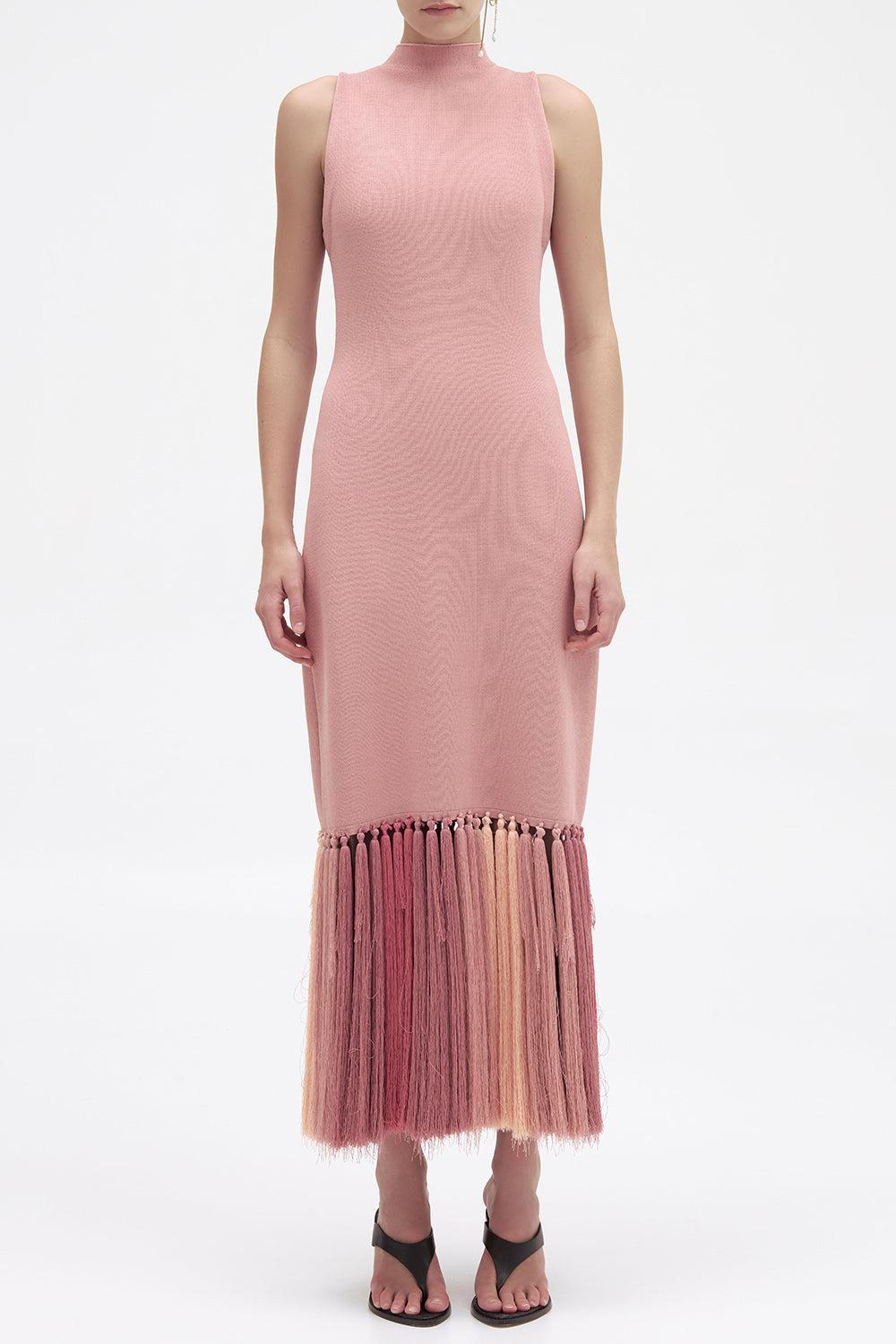 Sofina Tassel Midi Dress-PINK-XS-CLOTHINGDRESSCASUAL-AJE