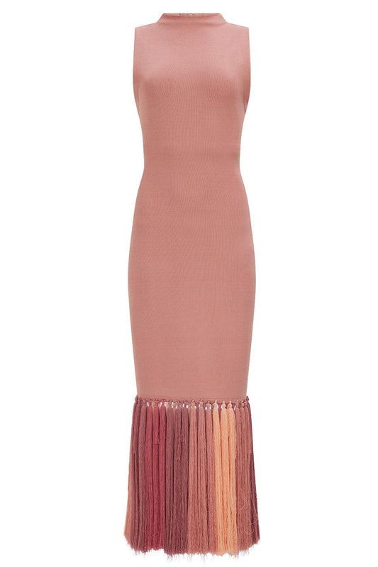 Sofina Tassel Midi Dress-PINK-XS-CLOTHINGDRESSCASUAL-AJE