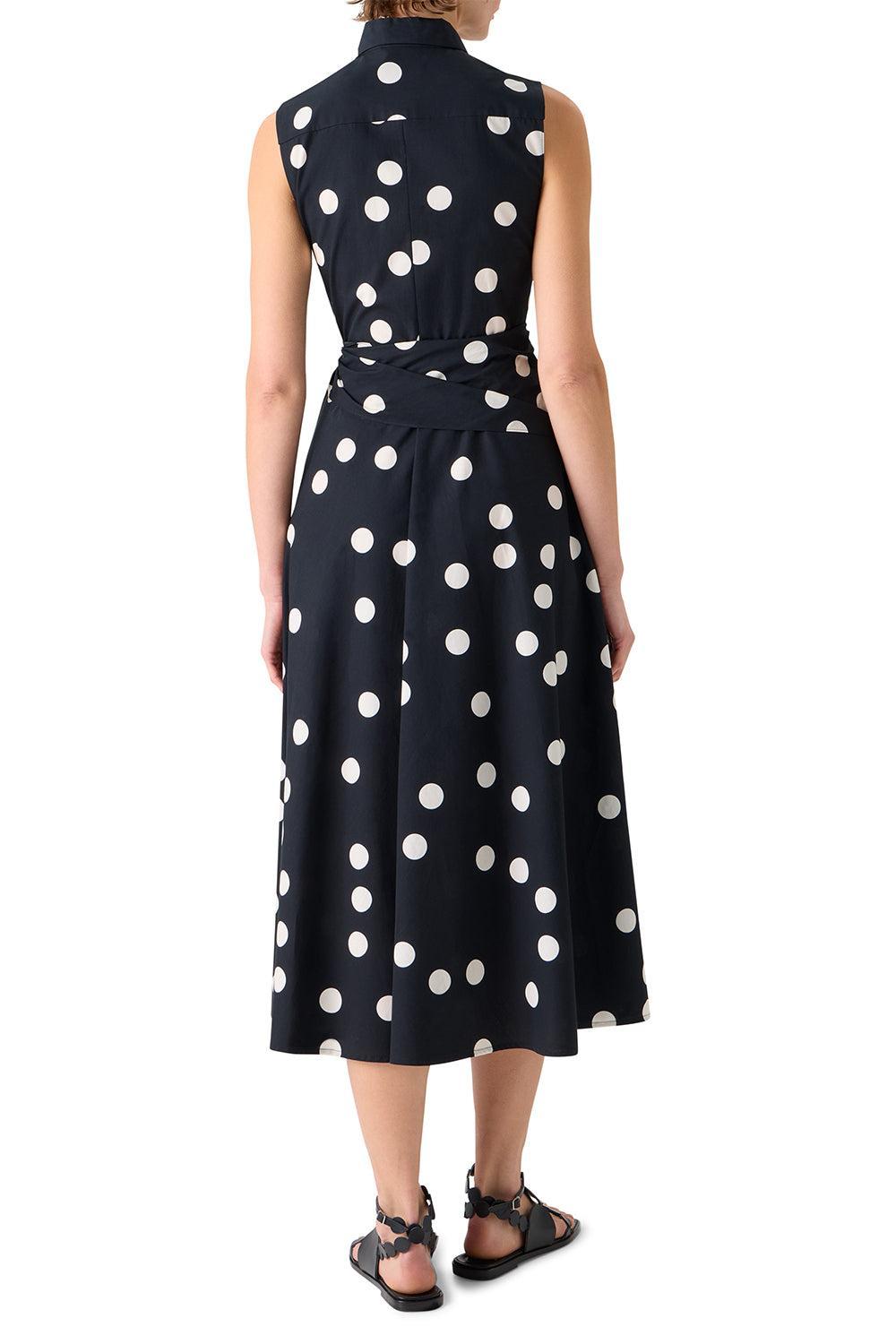 Sleeveless Polka Dot Midi Dress-BLACK-2-CLOTHINGDRESSCASUAL-AKRIS PUNTO