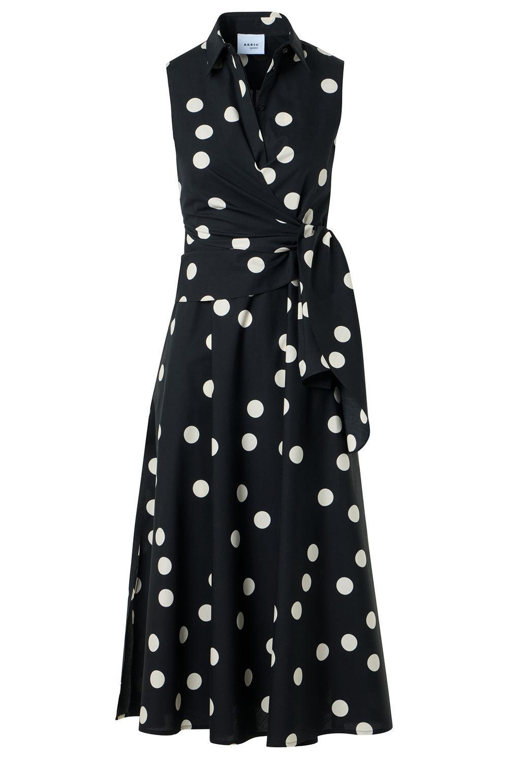 Sleeveless Polka Dot Midi Dress-BLACK-2-CLOTHINGDRESSCASUAL-AKRIS PUNTO