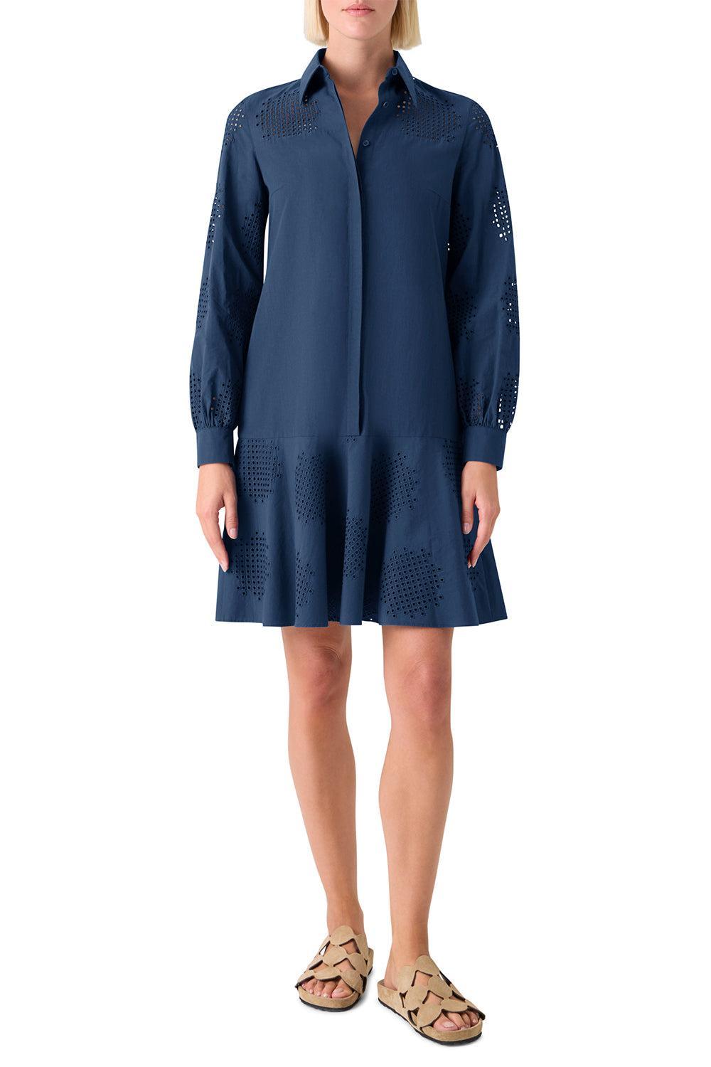 Long Sleeve Embroidered Short Dress-BLUE-4-CLOTHINGDRESSCASUAL-AKRIS PUNTO