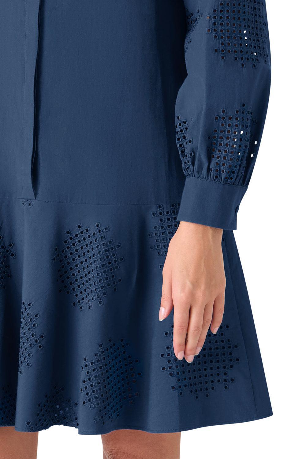Long Sleeve Embroidered Short Dress-BLUE-4-CLOTHINGDRESSCASUAL-AKRIS PUNTO
