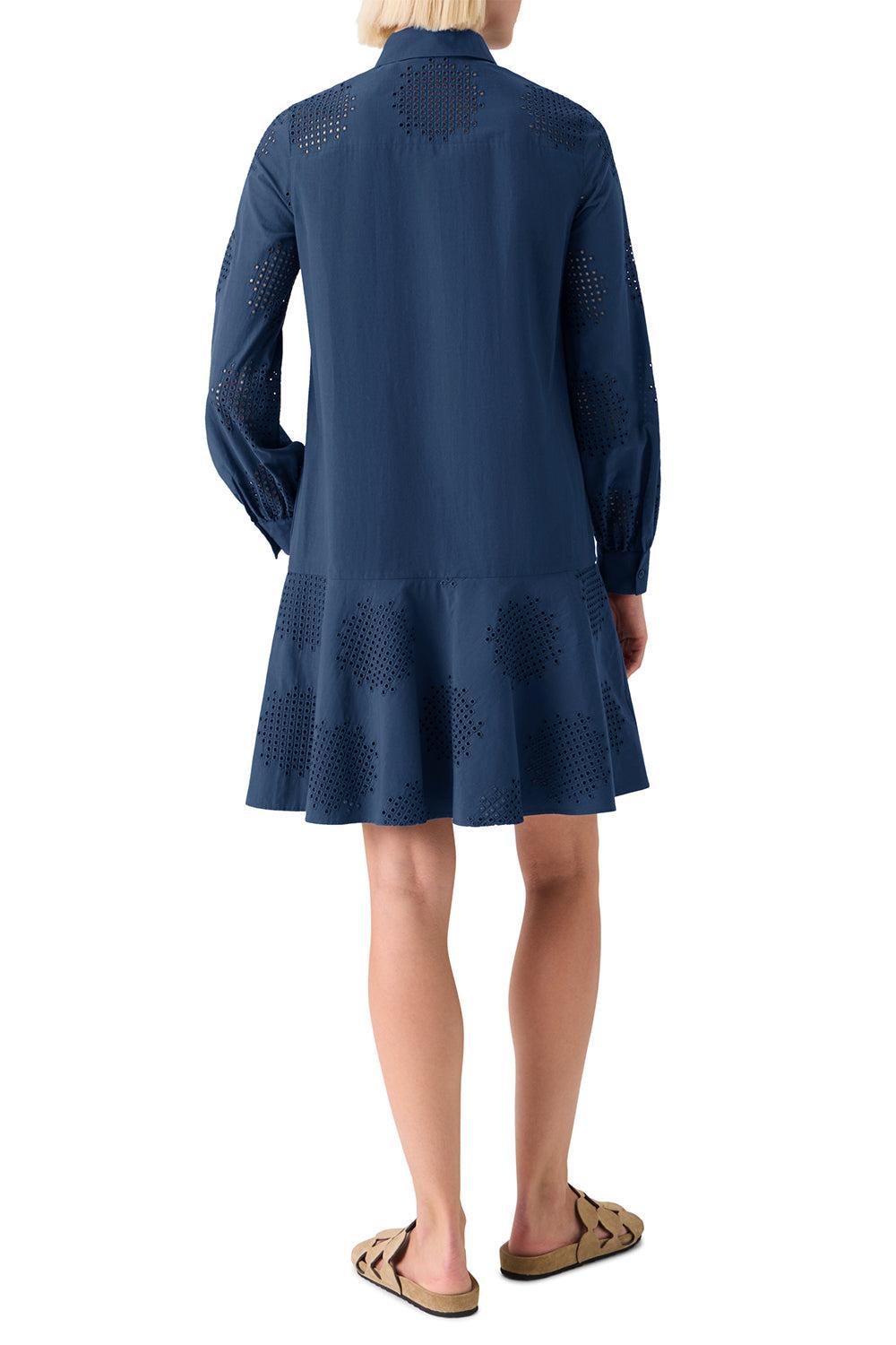 Long Sleeve Embroidered Short Dress-BLUE-4-CLOTHINGDRESSCASUAL-AKRIS PUNTO