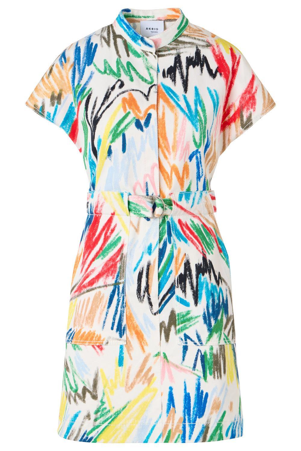 Short Sleeve Mini Shirt Dress-CREAM-2-CLOTHINGDRESSCASUAL-AKRIS PUNTO