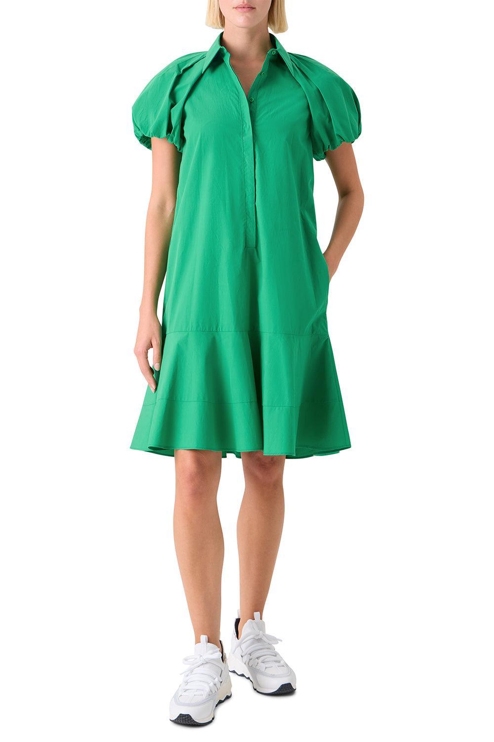 Drop Waist Bubble Sleeveless Dress-GREEN-4-CLOTHINGDRESSCASUAL-AKRIS PUNTO