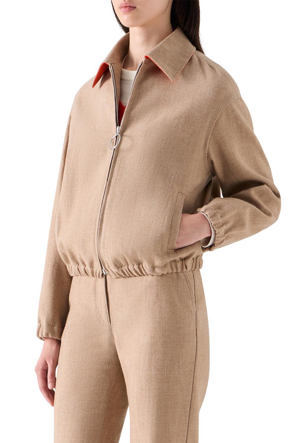  Zippered Bomber Jacket-BROWN-4-CLOTHINGJACKETDENIM-AKRIS PUNTO 