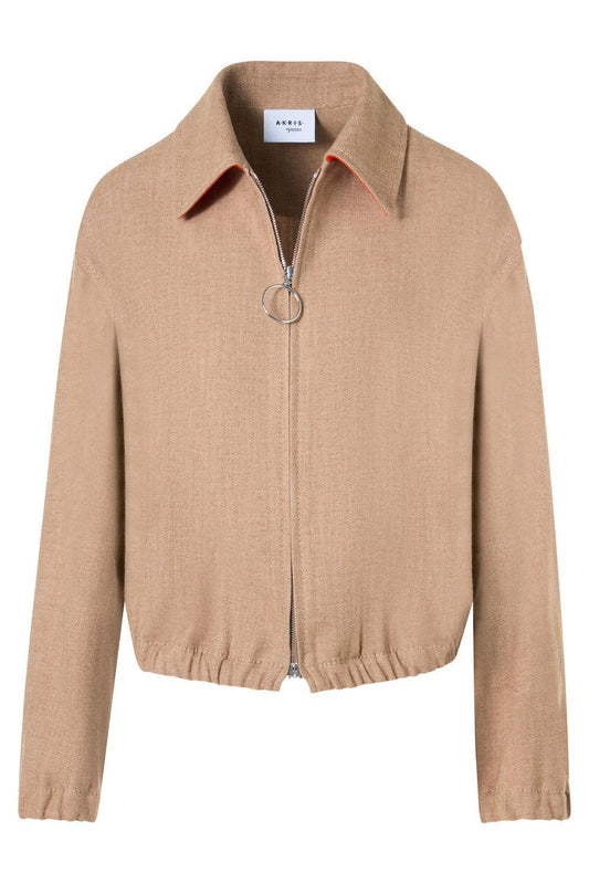 Zippered Bomber Jacket-BROWN-4-CLOTHINGJACKETDENIM-AKRIS PUNTO