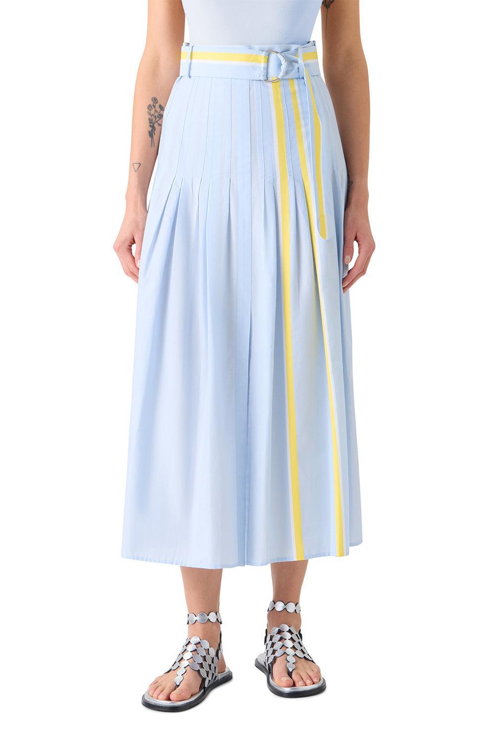 Stripe Pleated Midi Skirt-BLUE-2-CLOTHINGSKIRTMIDI-AKRIS PUNTO